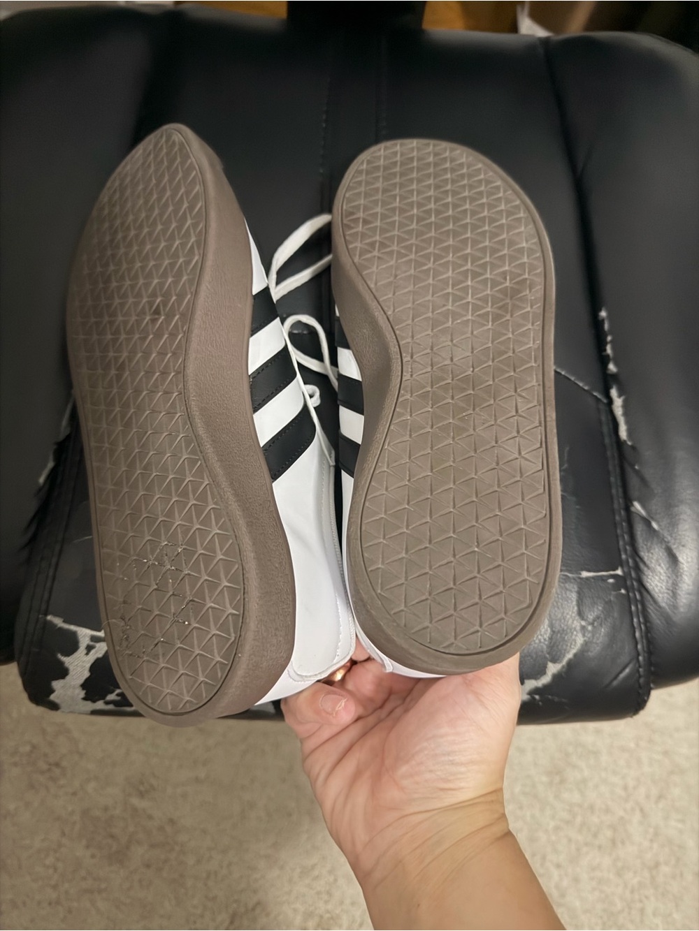 adidas White Sneakers with Black Stripes and Brown Sole - Picture 5 of 5